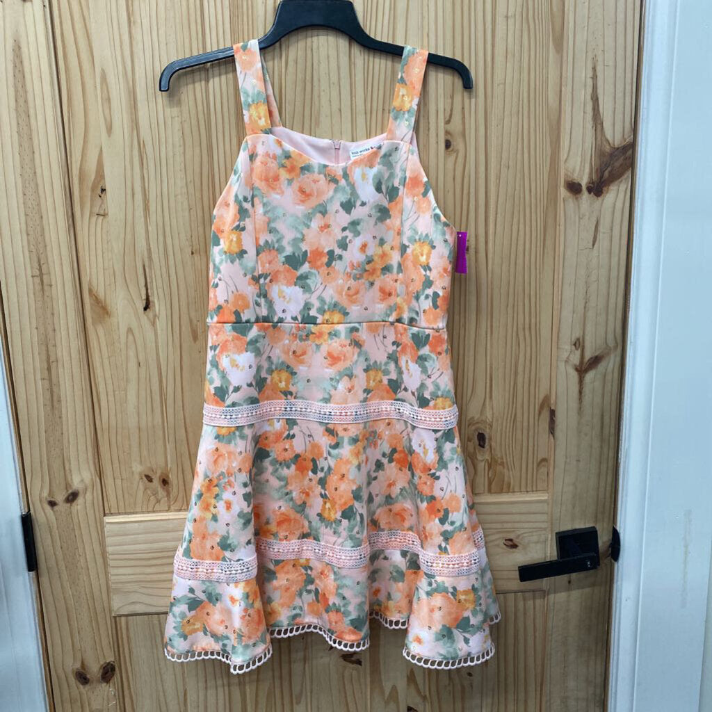 GIRLS KNIT WORKS SL DRESS PEACH/GREEN 16 1/2