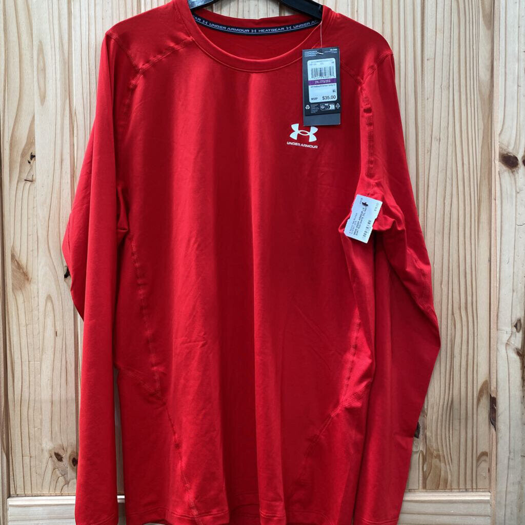 MENS UNDER ARMOUR LS SHIRT RED/WHITE 2XL NWT