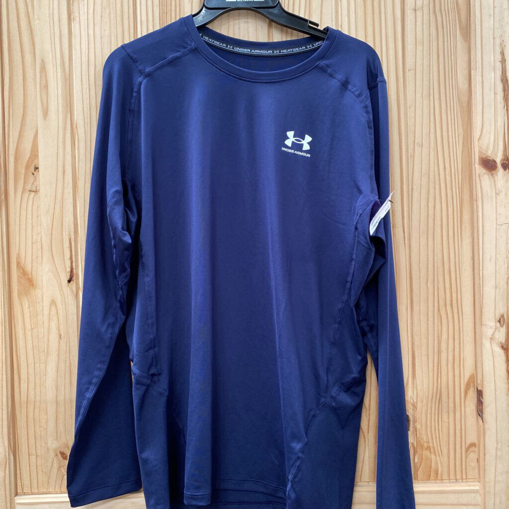 MENS UNDER ARMOUR LS SHIRT NAVY BLUE/WHITE 2XL NWT