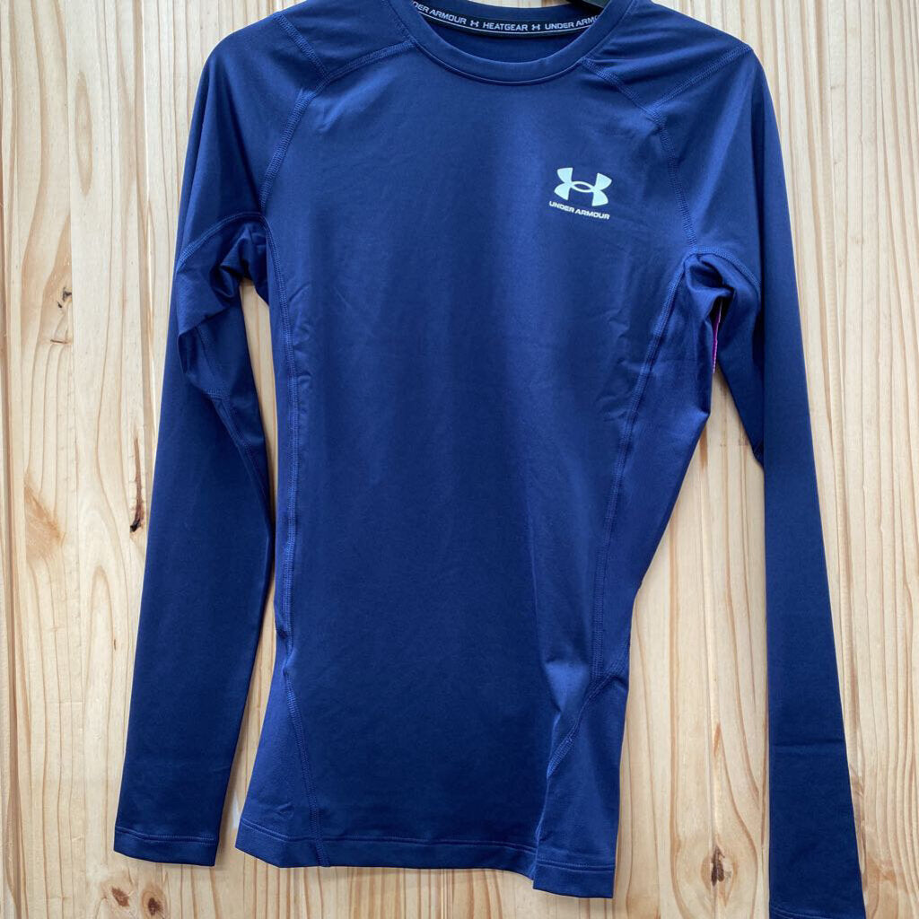 MENS UNDER ARMOUR LS SHIRT NAVY BLUE/WHITE S NWT