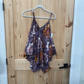 WOMENS UNIQUE SPECTRUM CASUAL SL TOP NAVY BLUE/ORANGE W/FLOWERS M
