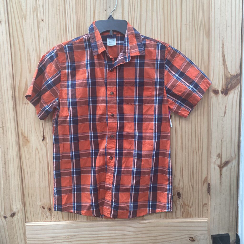 BOYS BASIC EDITIONS PLAID BUTTON UP SHIRT ORANGE/NAVY BLUE XL 14/16