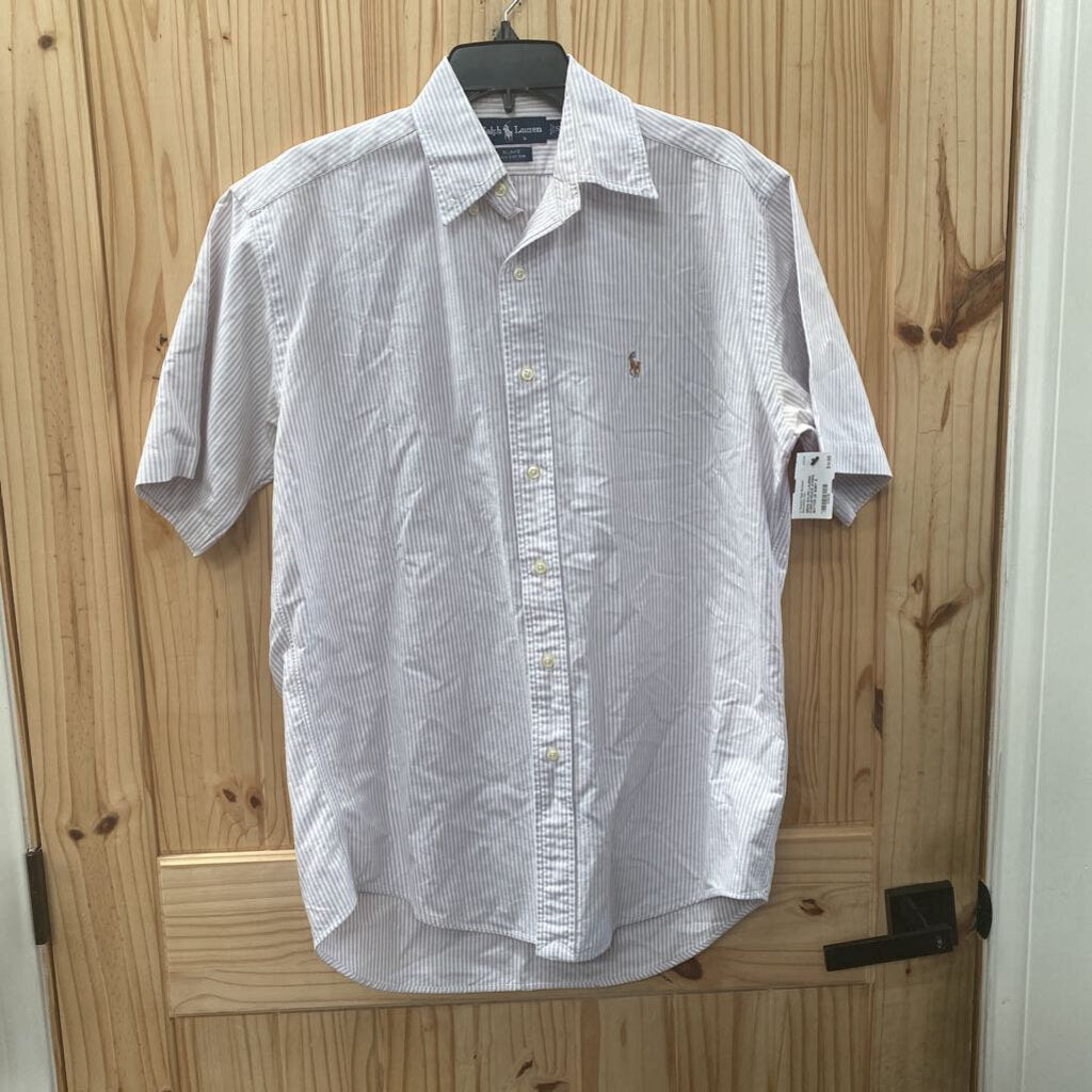 MENS RALPH LAUREN PURPLE/WHITE STRIPE BUTTON UP SHIRT S