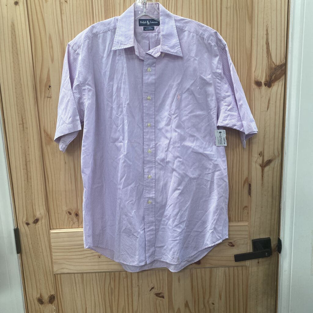 MENS RALPH LAUREN WHITE/PURPLE CHECKERED BUTTON UP SHIRT M