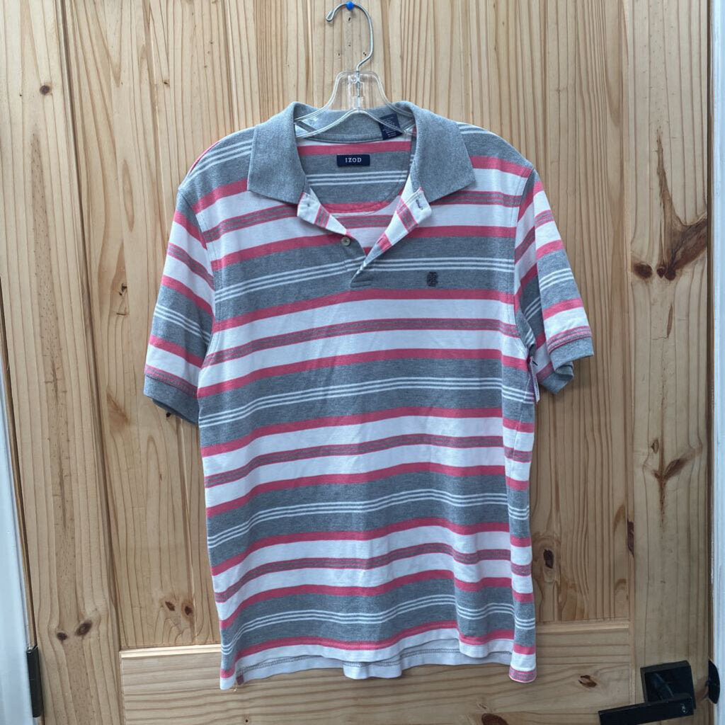 MENS IZOD POLO SHIRT PINK/WHITE/GREY M