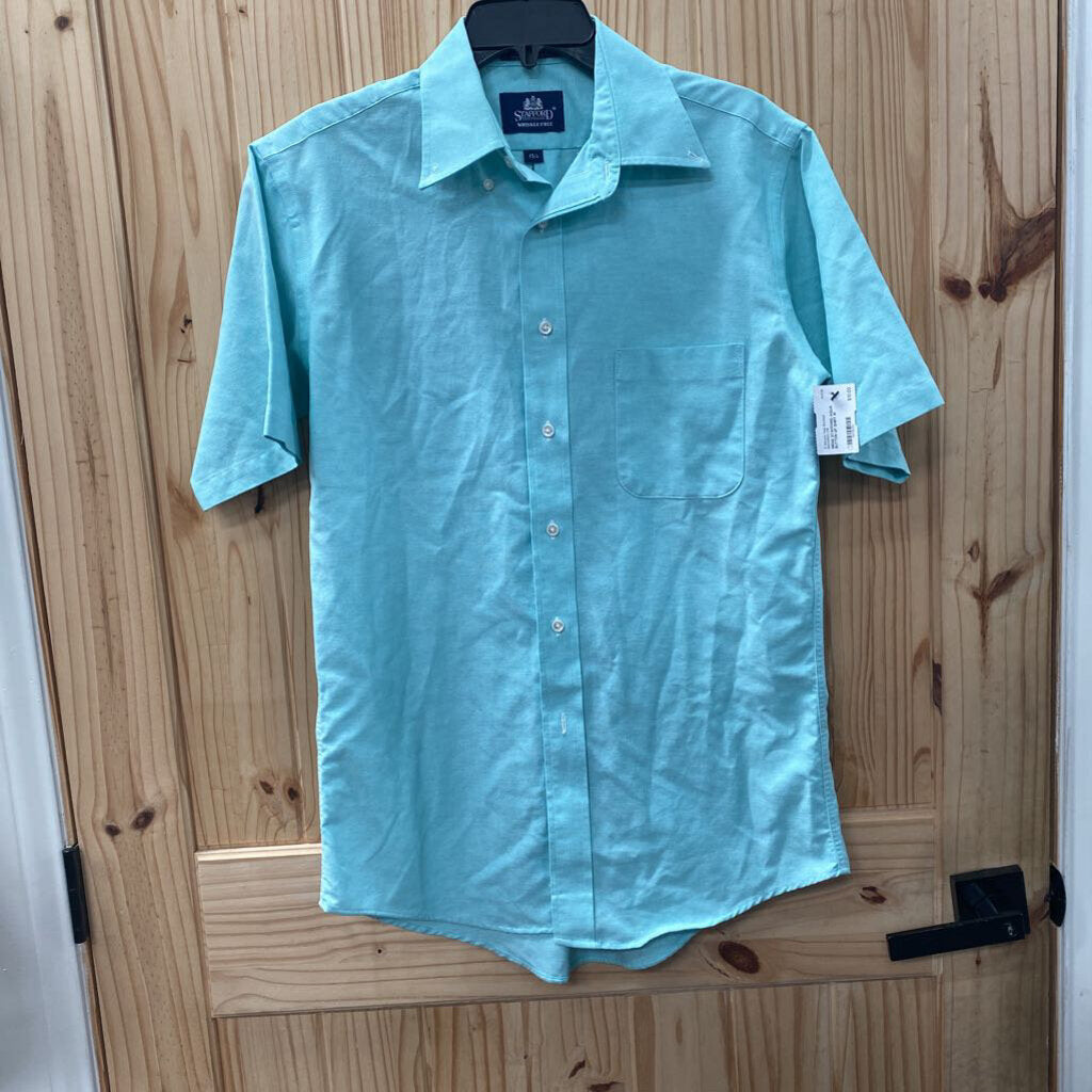 MENS STAFFORD AQUA BUTTON UP SHIRT M