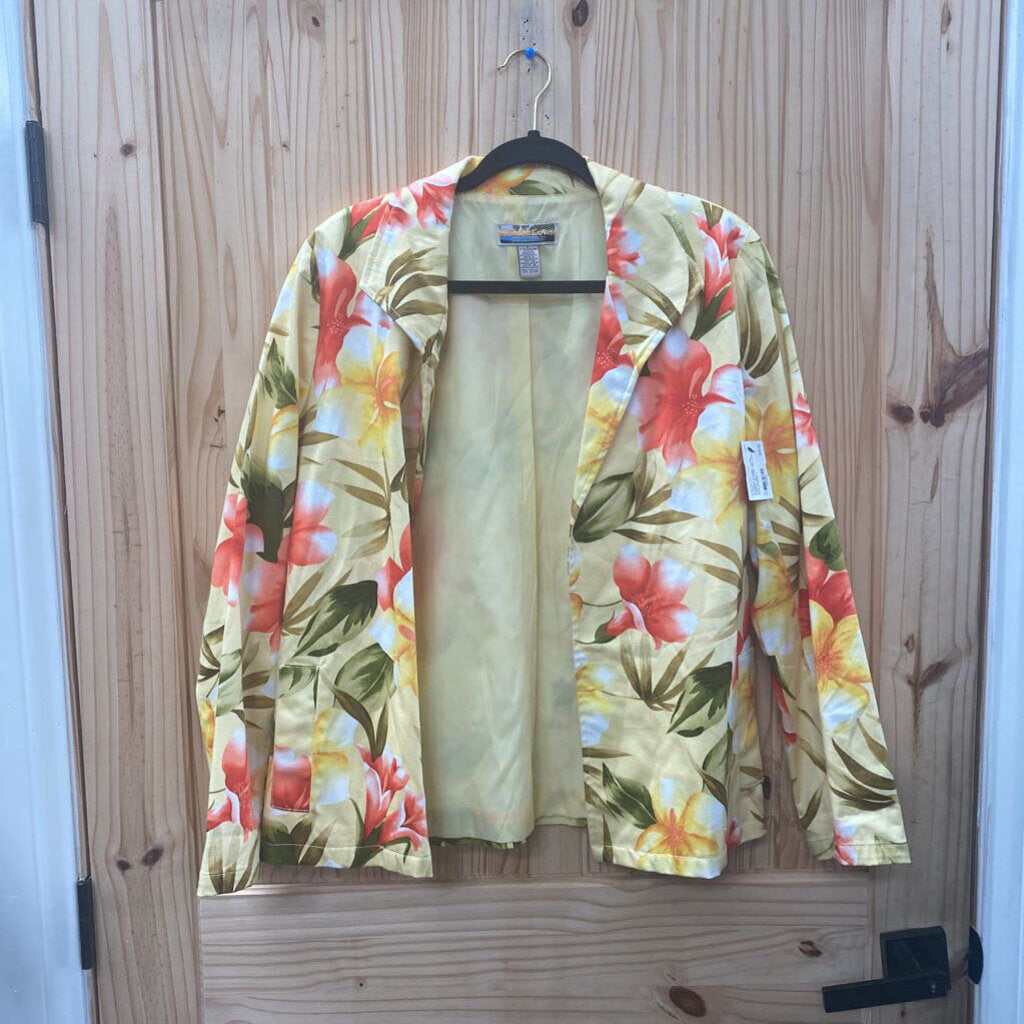 WOMENS SUNSET COVE CASUAL BLAZER YELLOW W/FLOWERS L