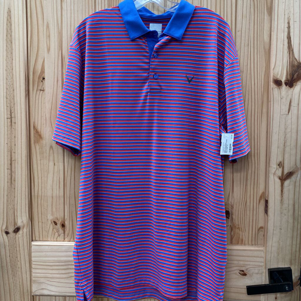 MENS CALLAWAY RED/WHITE/BLUE STRIPE POLO SHIRT XL