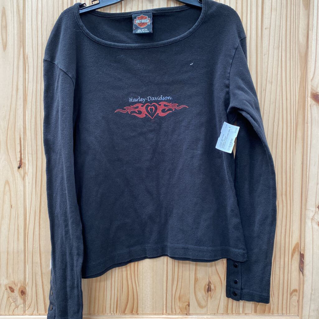 WOMENS HARLEY DAVIDSON LS BLK/RED SHIRT L