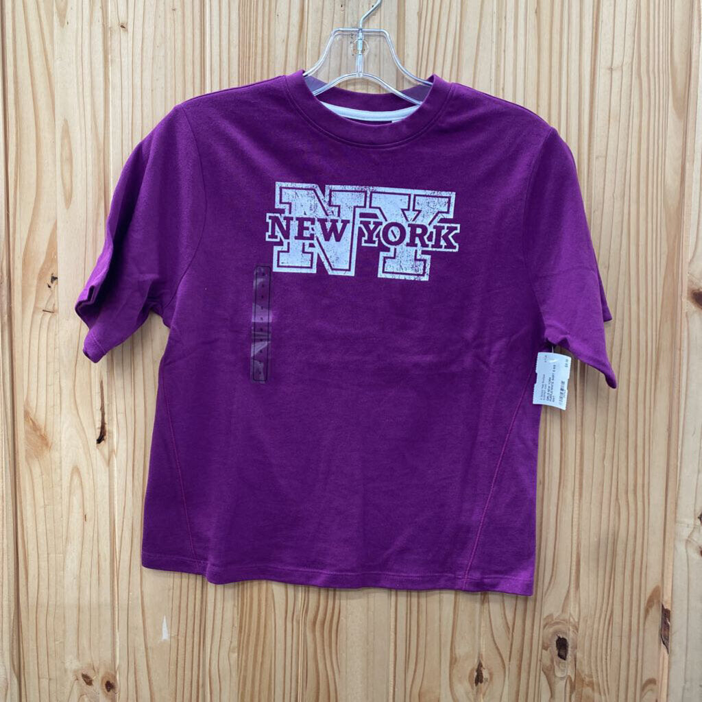 GIRLS NEW YORK PURPLE/WHITE SHIRT S 8/9 NWT