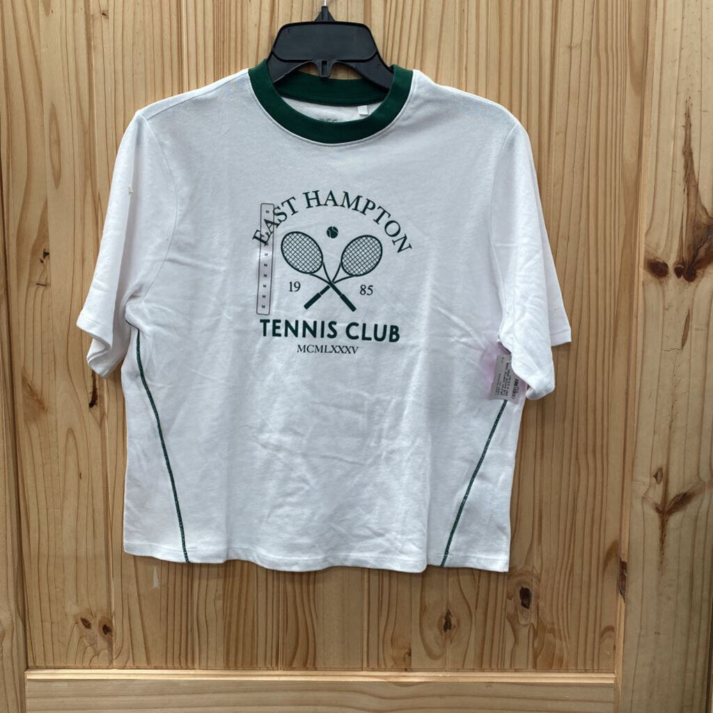 GIRLS EST HAMPTON TENNIS CLUB WHITE/DK GREEN SHIRT M 10/12 NWT
