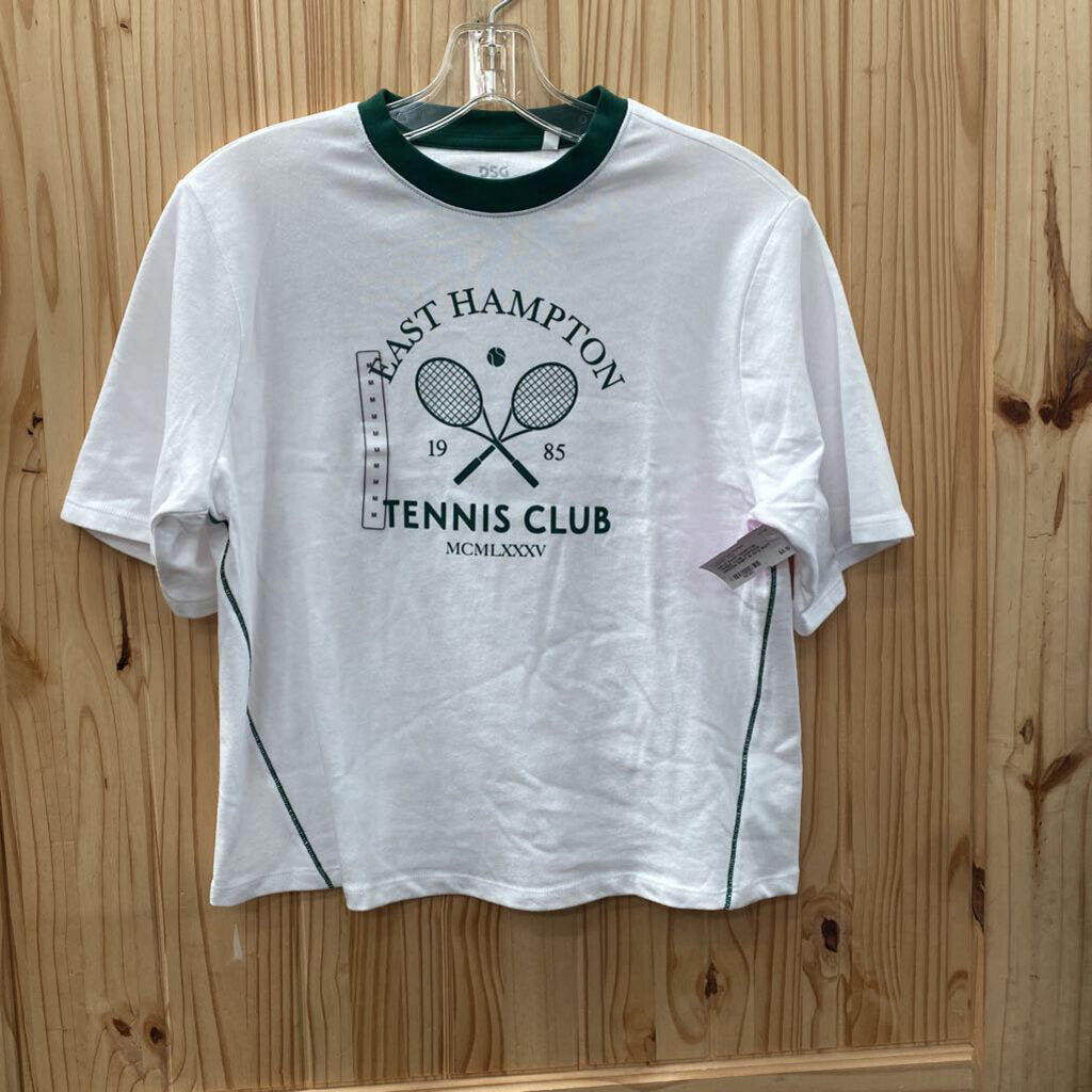 GIRLS EAST HAMPTON TENNIS CLUB WHITE/DK GREEEN SHIRT M 10/12 NWT