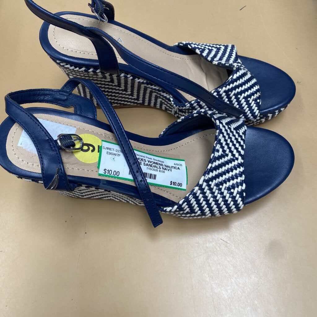 WOMENS NAUTICA WEDGE SANDALS NAVY BLUE/WHITE 9