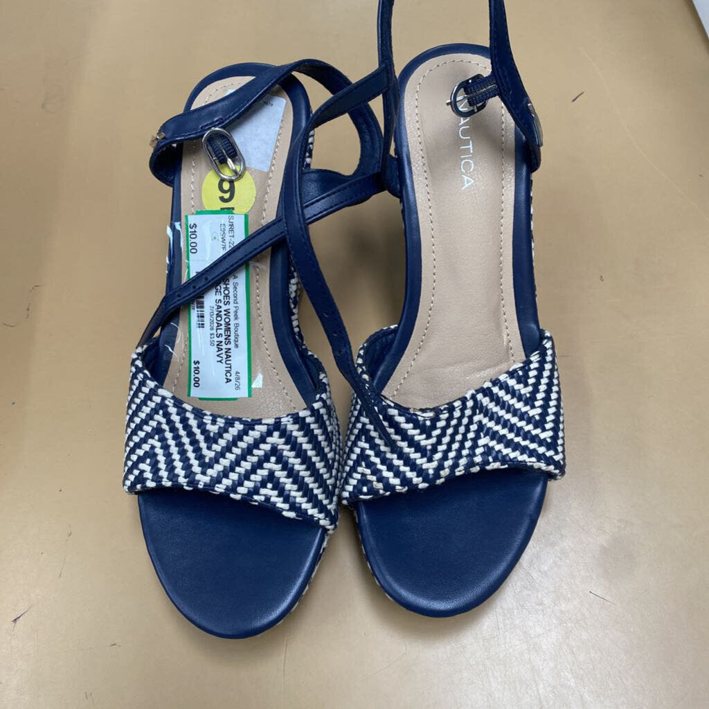 WOMENS NAUTICA WEDGE SANDALS NAVY BLUE/WHITE 9