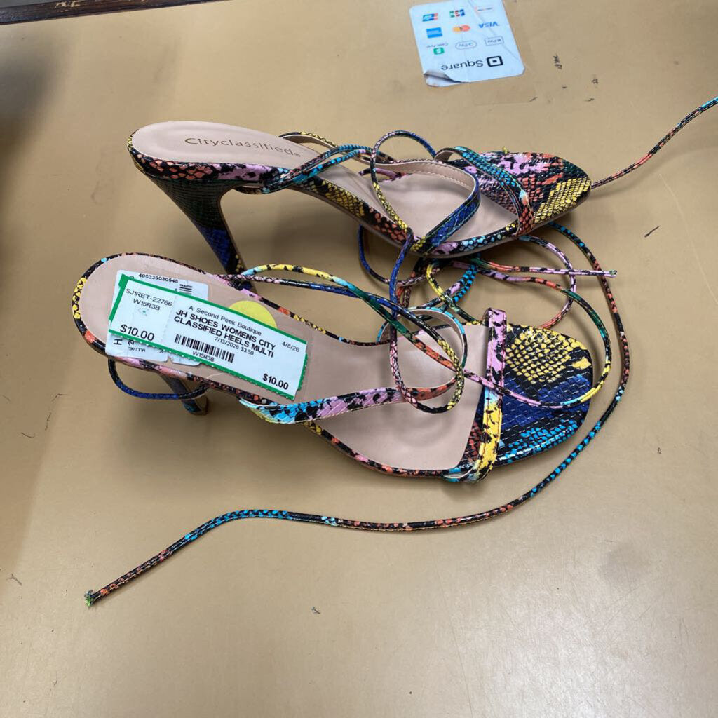 WOMENS CITY CLASSIFIED HEELS MULTI COLOR SNAKESKIN 9