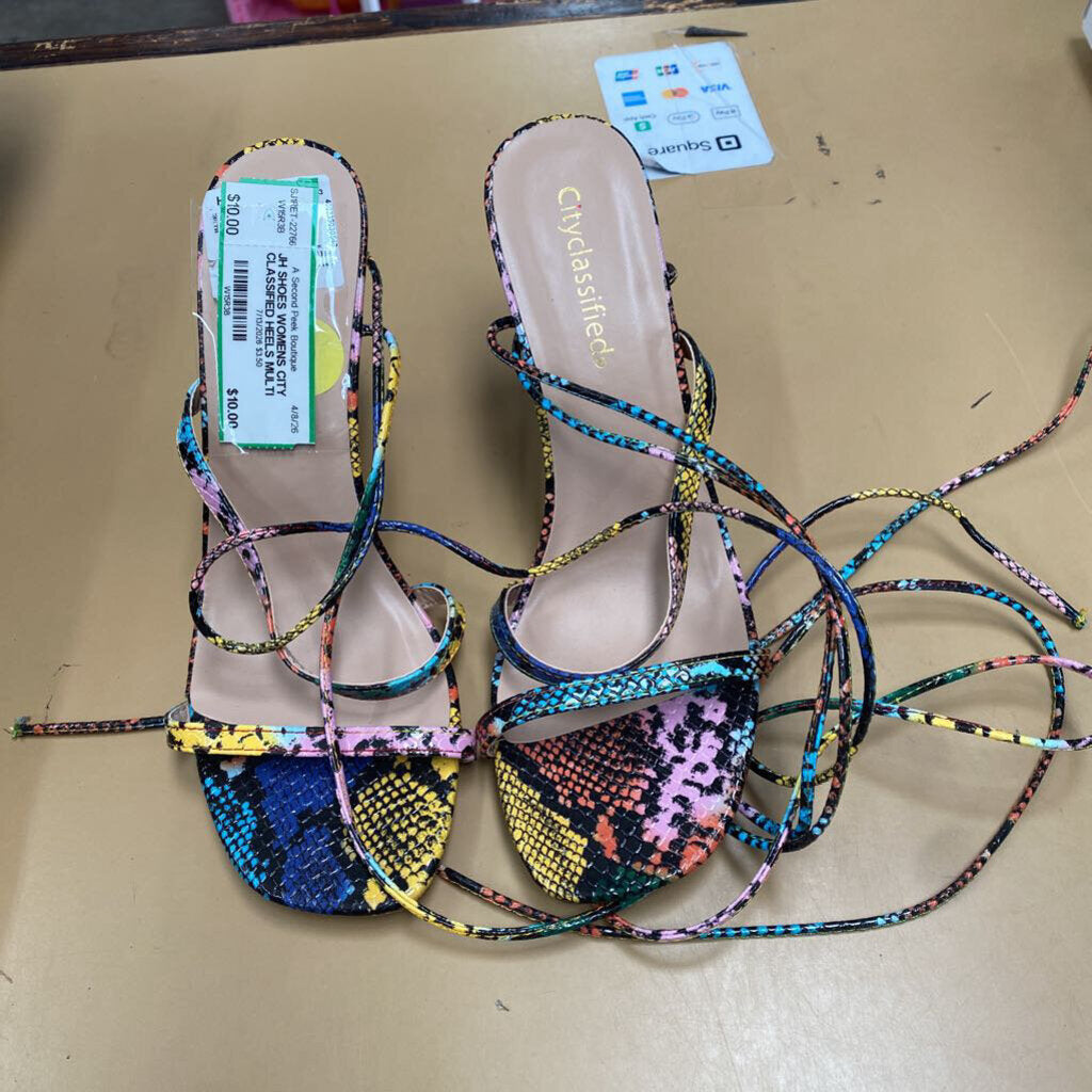 WOMENS CITY CLASSIFIED HEELS MULTI COLOR SNAKESKIN 9