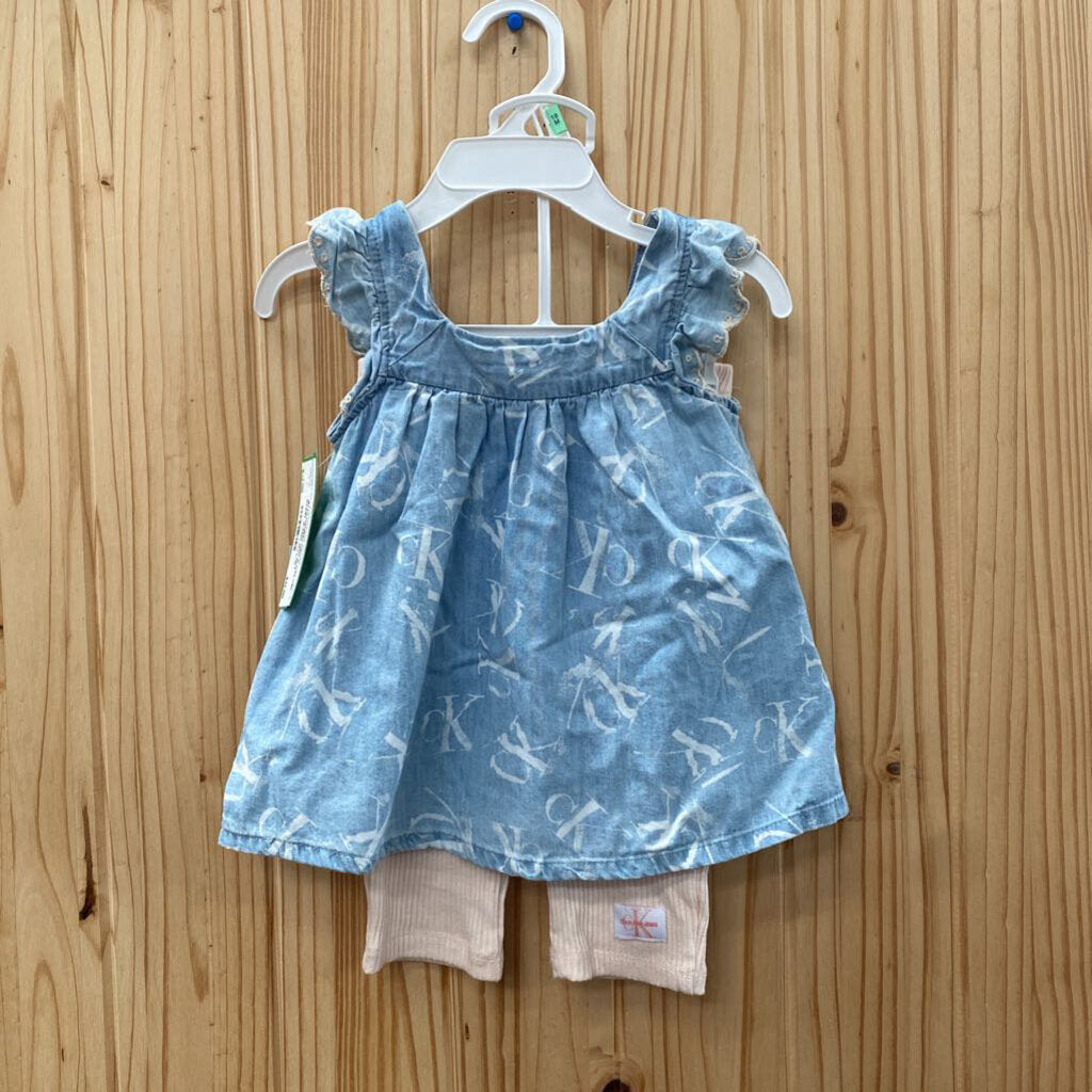 GIRLS CALVIN KLEIN JEANS 2PC SET LINEN/PEACH 18M NWT
