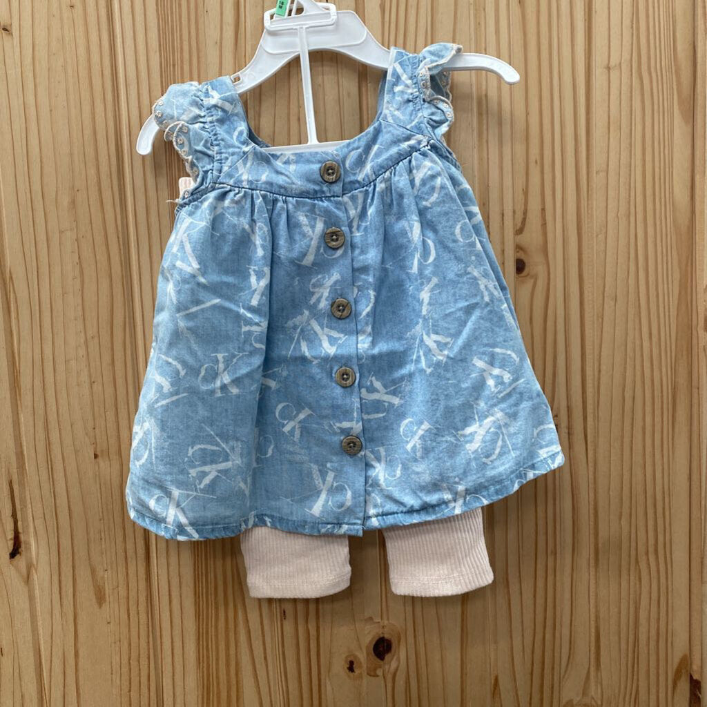 GIRLS CALVIN KLEIN JEANS 2PC SET LINEN/PEACH 18M NWT