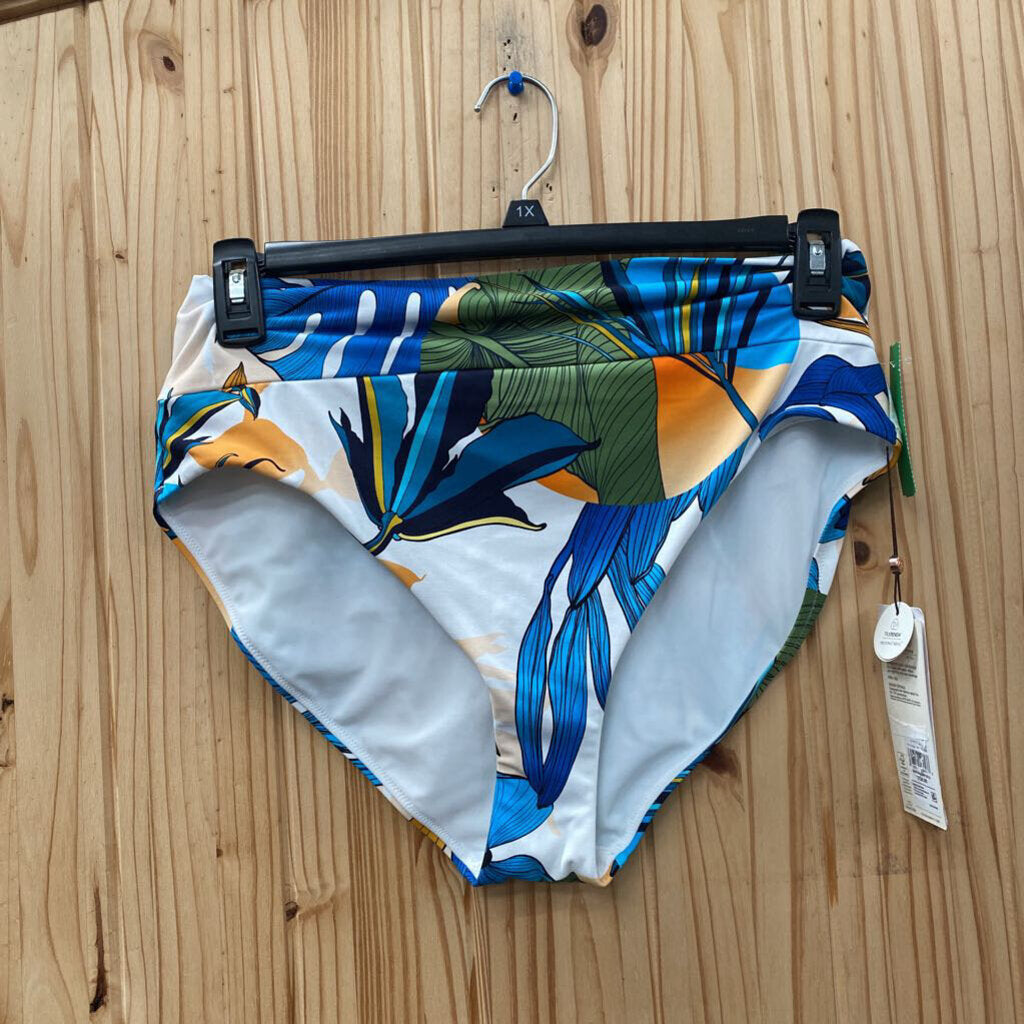 WOMENS CALIA SWIM BOTTOMS WHITE/GREEN/CYAN L NWT