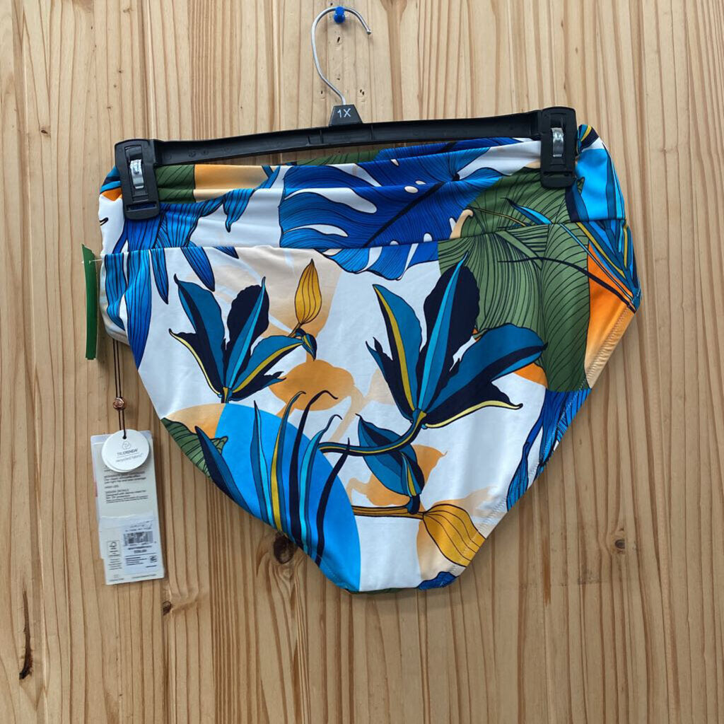 WOMENS CALIA SWIM BOTTOMS WHITE/GREEN/CYAN L NWT