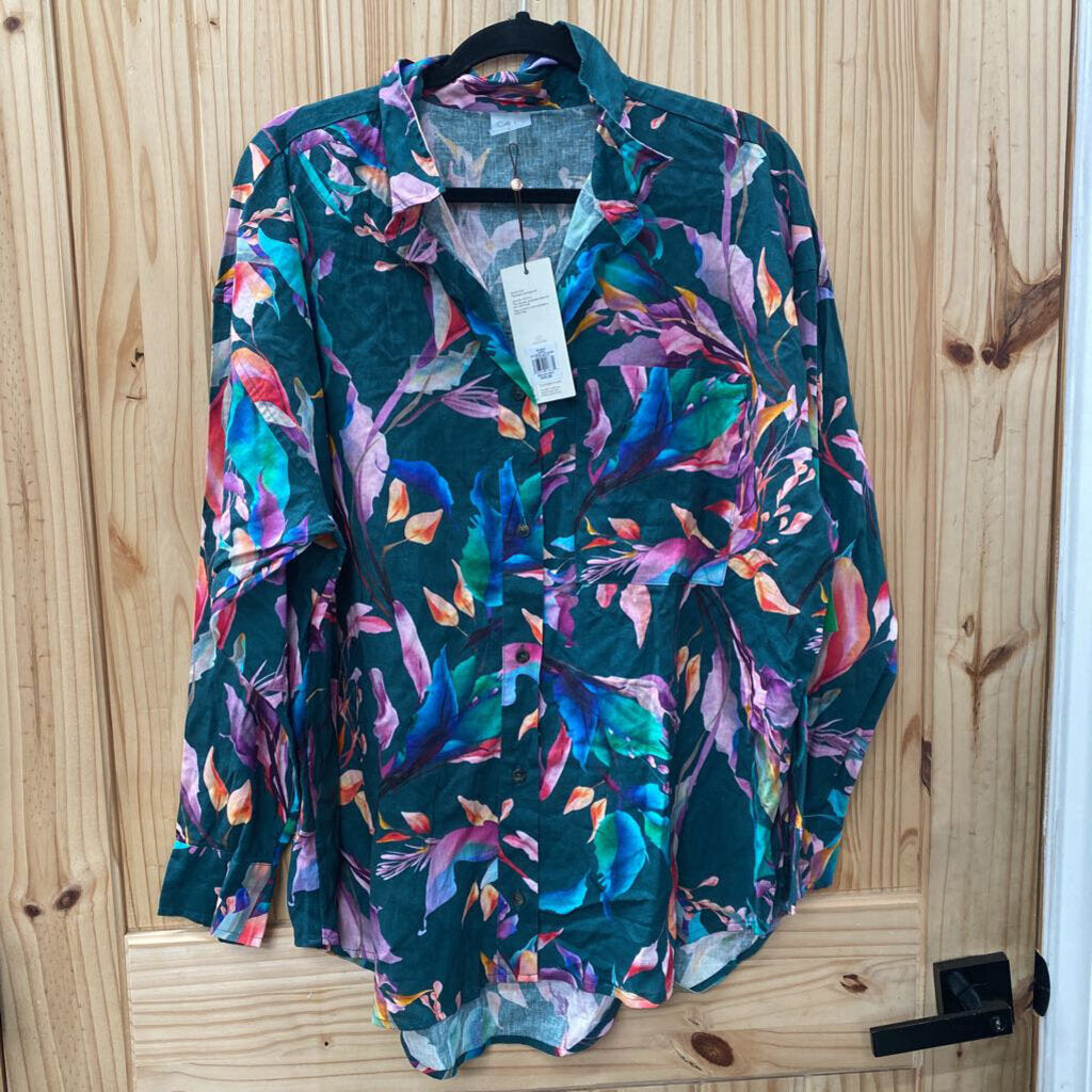 WOMENS CALIA SWIM COVERUP SHIRT LS GREEN/PURPLE/BLUE L NWT