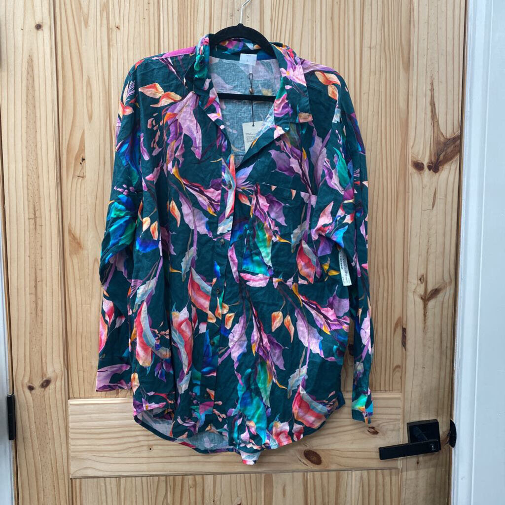 WOMENS CALIA SWIM COVER UP SHIRT LS GREEN/PURPLE/BLUE L NWT