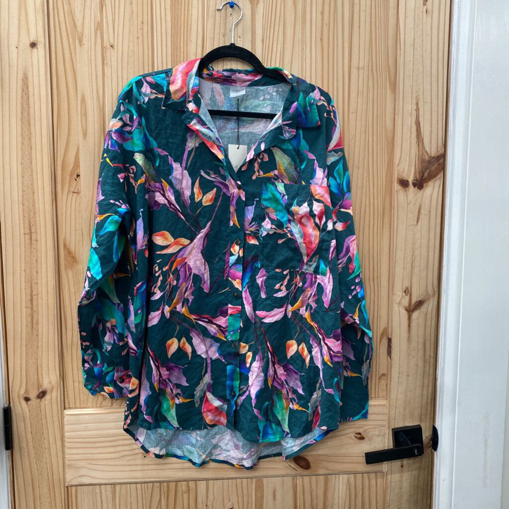 WOMENS CALIA SWIM COVER UP SHIRT LS GREEN/PURPLE/BLUE L NWT