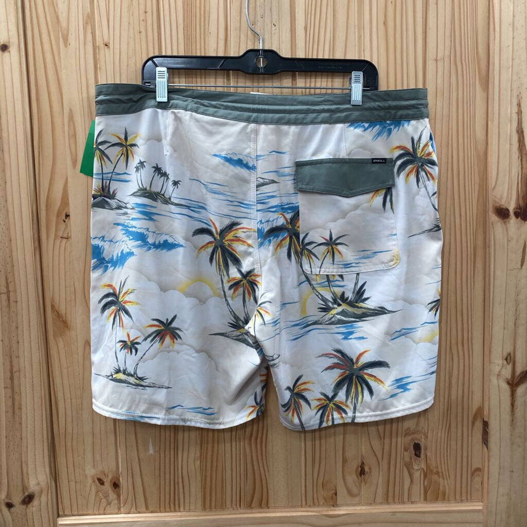 MENS O'NEILL SWIM TRUNKS BEACH THEME BEIGE.OLIVE GREEN 38 NWT