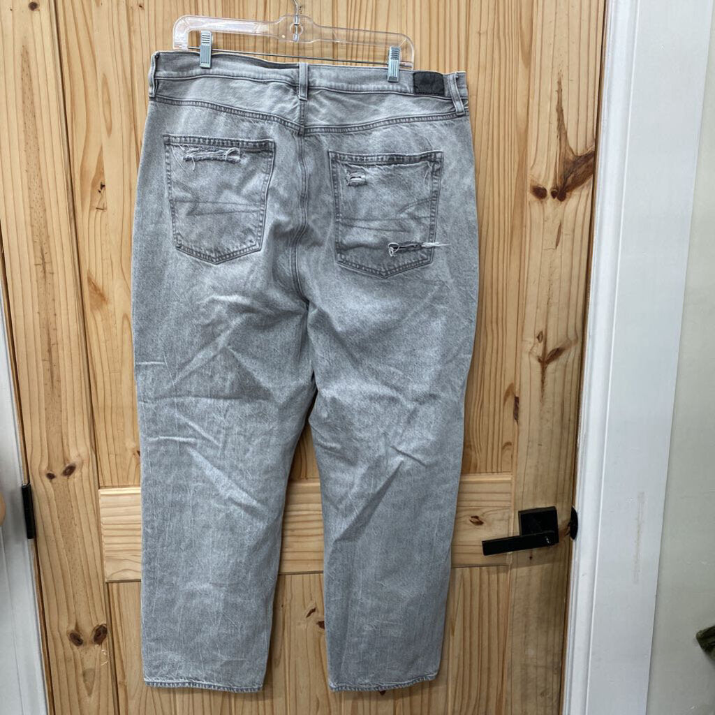 WOMENS AMERICAN EAGLE GREY WASHED DENIM DIST. JEANS 18 SHORT