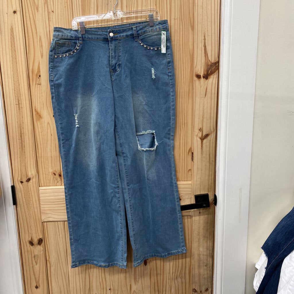 WOMENS KNOINT DENIM JEANS W/RHINESTONES 2XL NWT