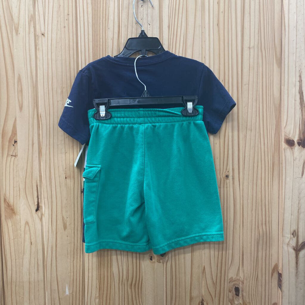 BOYS NIKE 2PC SET NAVY BLUE/WHITE/GREEN M 6