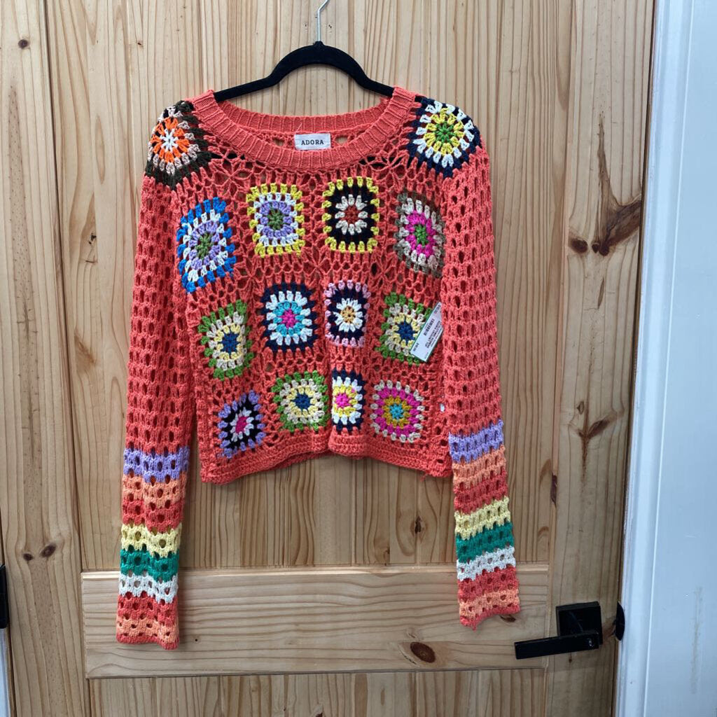 WOMENS ADORA CROCHET TOP CORAL/MULTI COLOR TOP L
