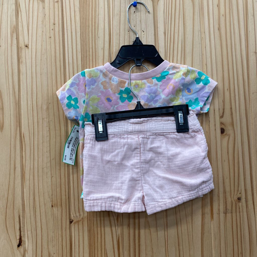 GIRLS 2PC SET PINK/FLORAL 6/9M