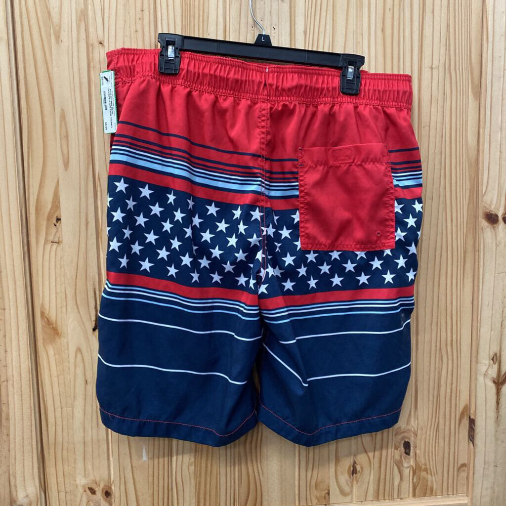 MENS GOODFELLOW SWIM TRUNKS RED/WHITE/BLUE W/STARS L