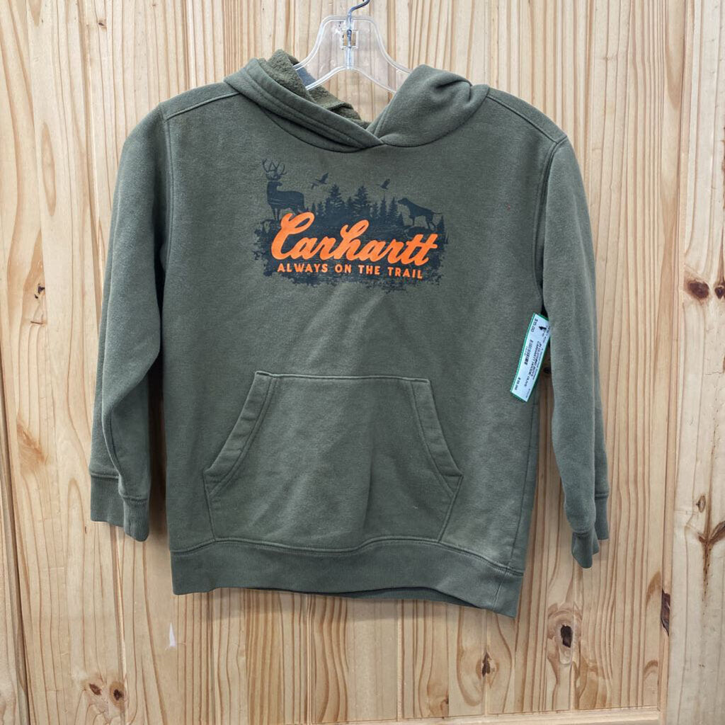 BOYS CARHARTT HOODIE OLIVE GREEN/ORANGE 7