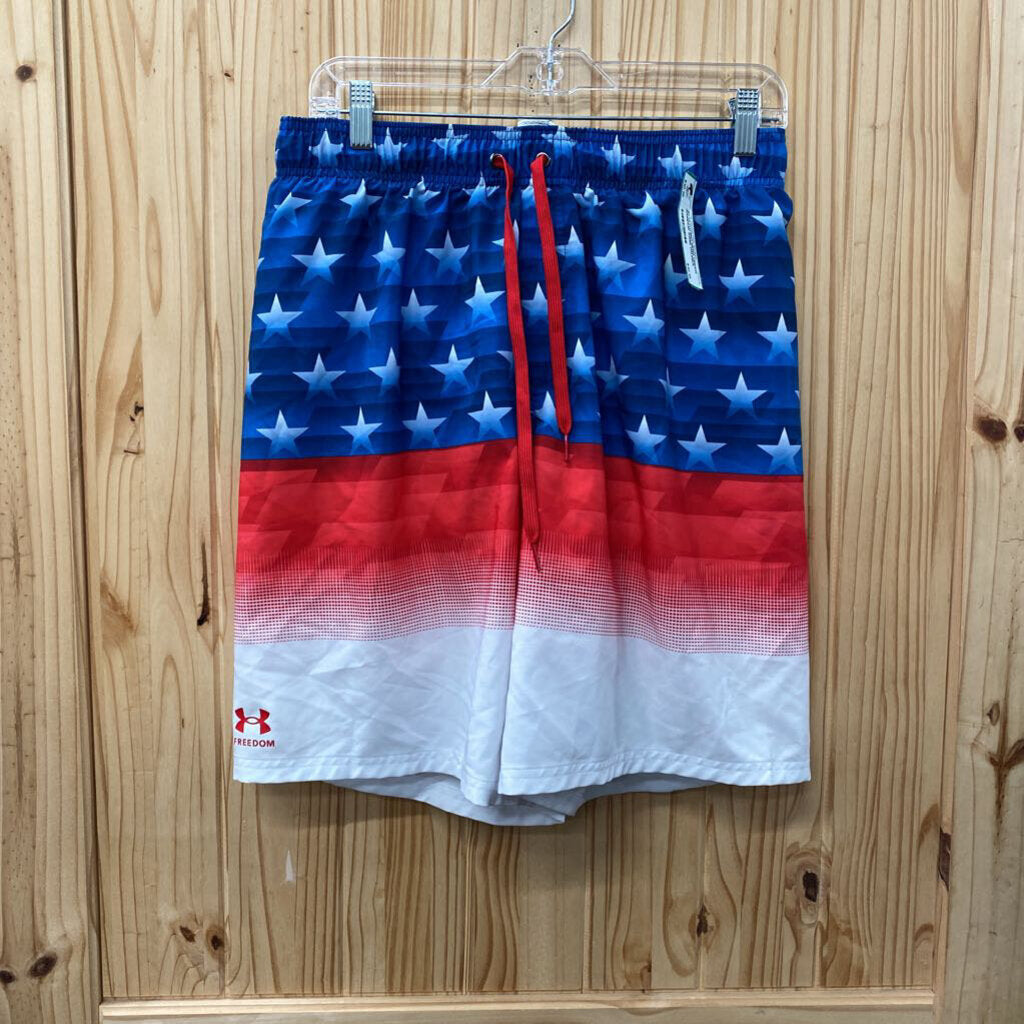 MENS UNDER ARMOUR SWIM TRUNKS RED/WHITE/BLUE L