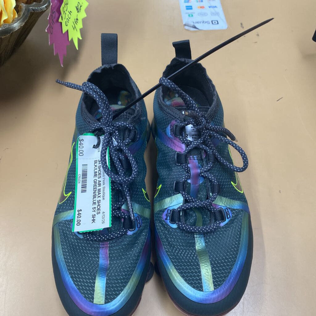 AIR MAX SHOES BLK/LIME GREEN/BLUE 5Y