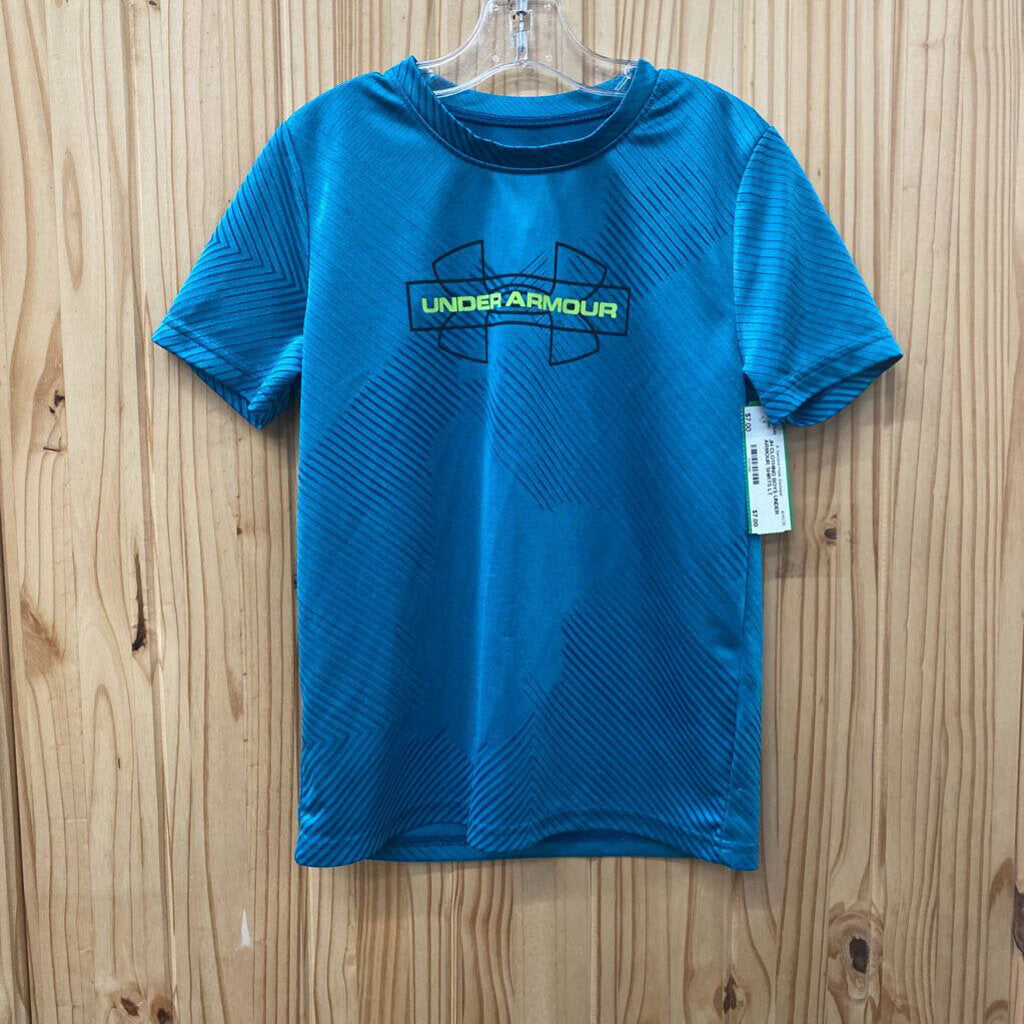 BOYS UNDER ARMOUR SHIRTS LT BLUE/NEON GREEN/BLK YSM 8