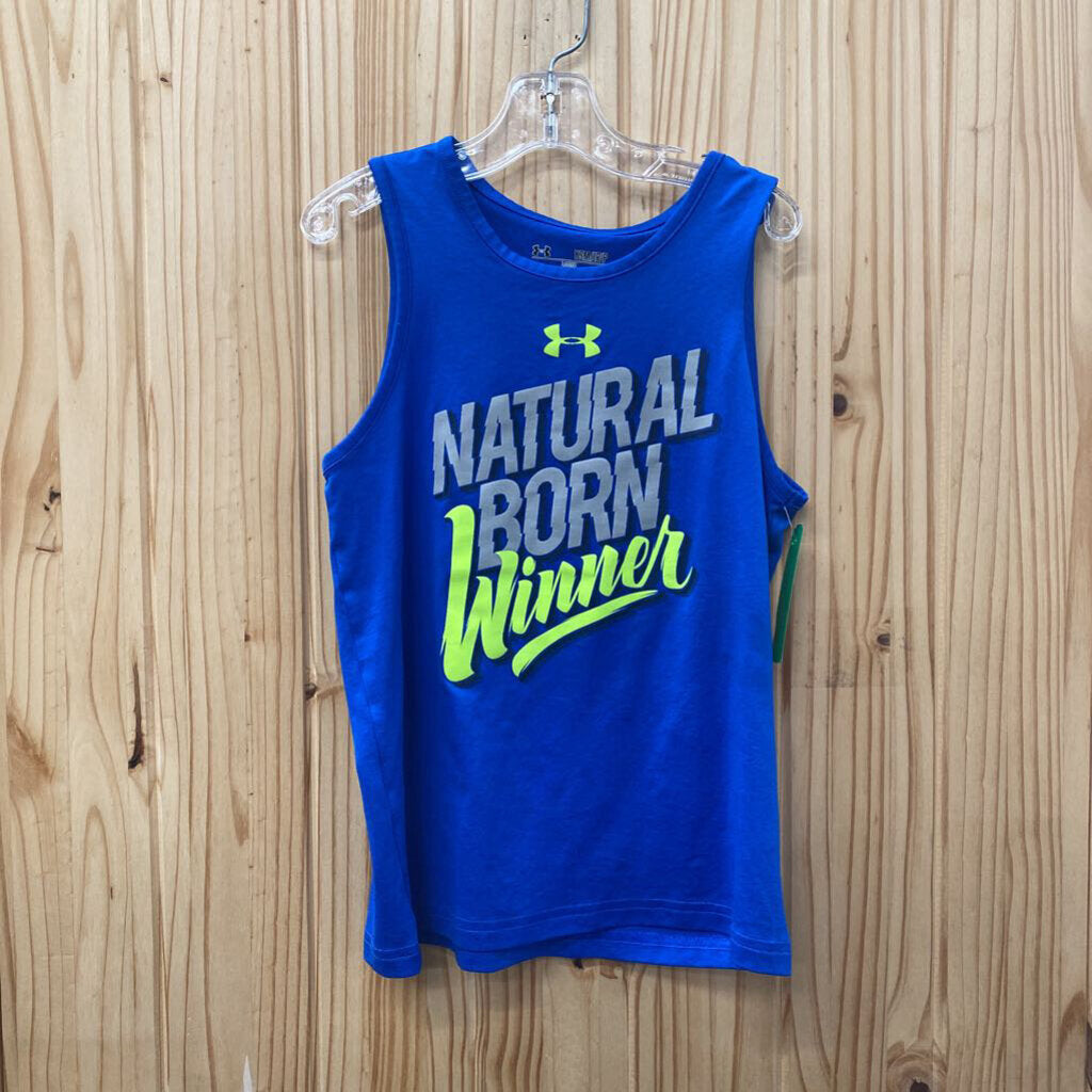 BOYS UNDER ARMOUR NATURAL BORN WINNER ROYAL BLUE/GREY/NEON GREEN TANK YSM 8