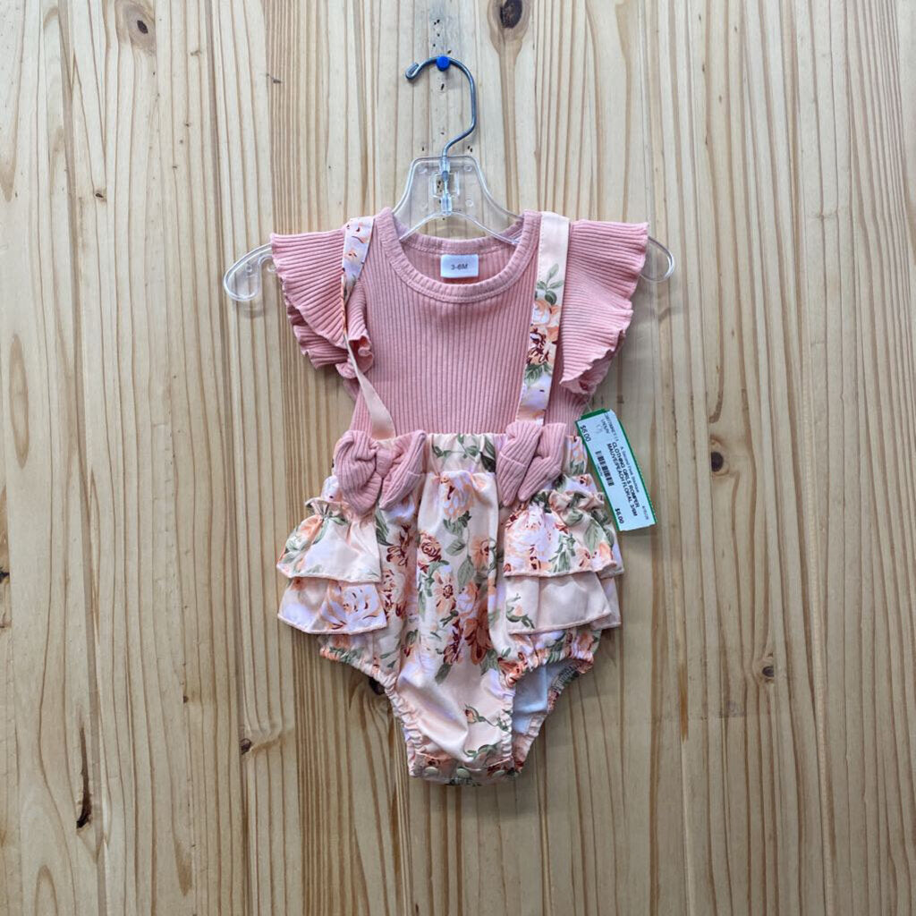 GIRLS ROMPER MAUVE/PEACH FLORAL 3/6M