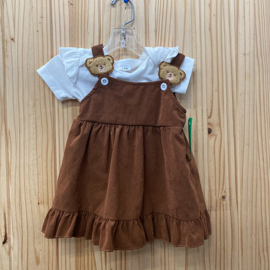 GIRLS BROWN DRESS W/WHITE SHIRT 3/6M