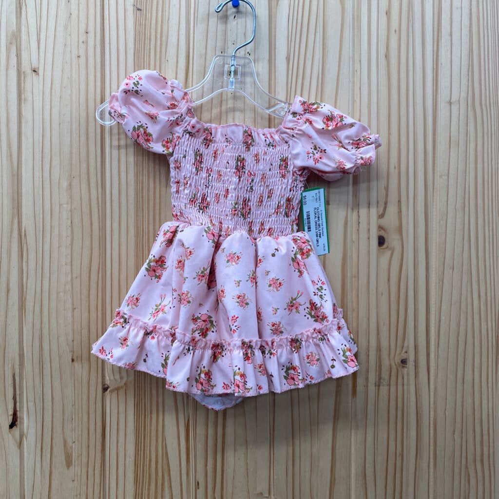 GIRLS PINK FLORAL DRESS 3/6M