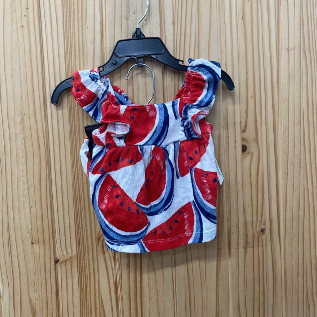 GIRLS CARTERS 2PC SET RED/WHITE/BLUE W/WATERMELON 3/6M
