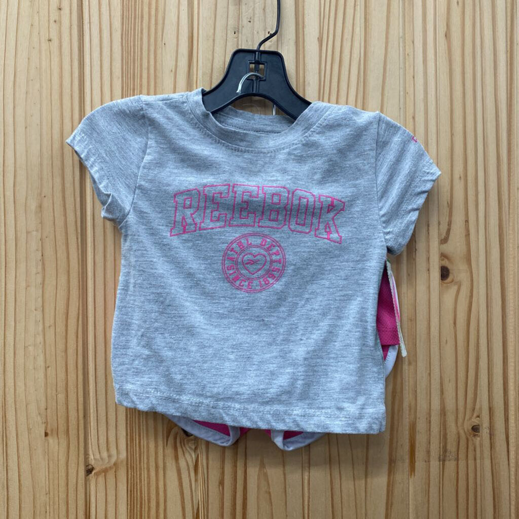 GIRLS REEBOK 2PC SET GREY/DK PINK 12M