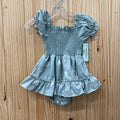 GIRLS SAGE DRESS W/FLOWERS 6/9M