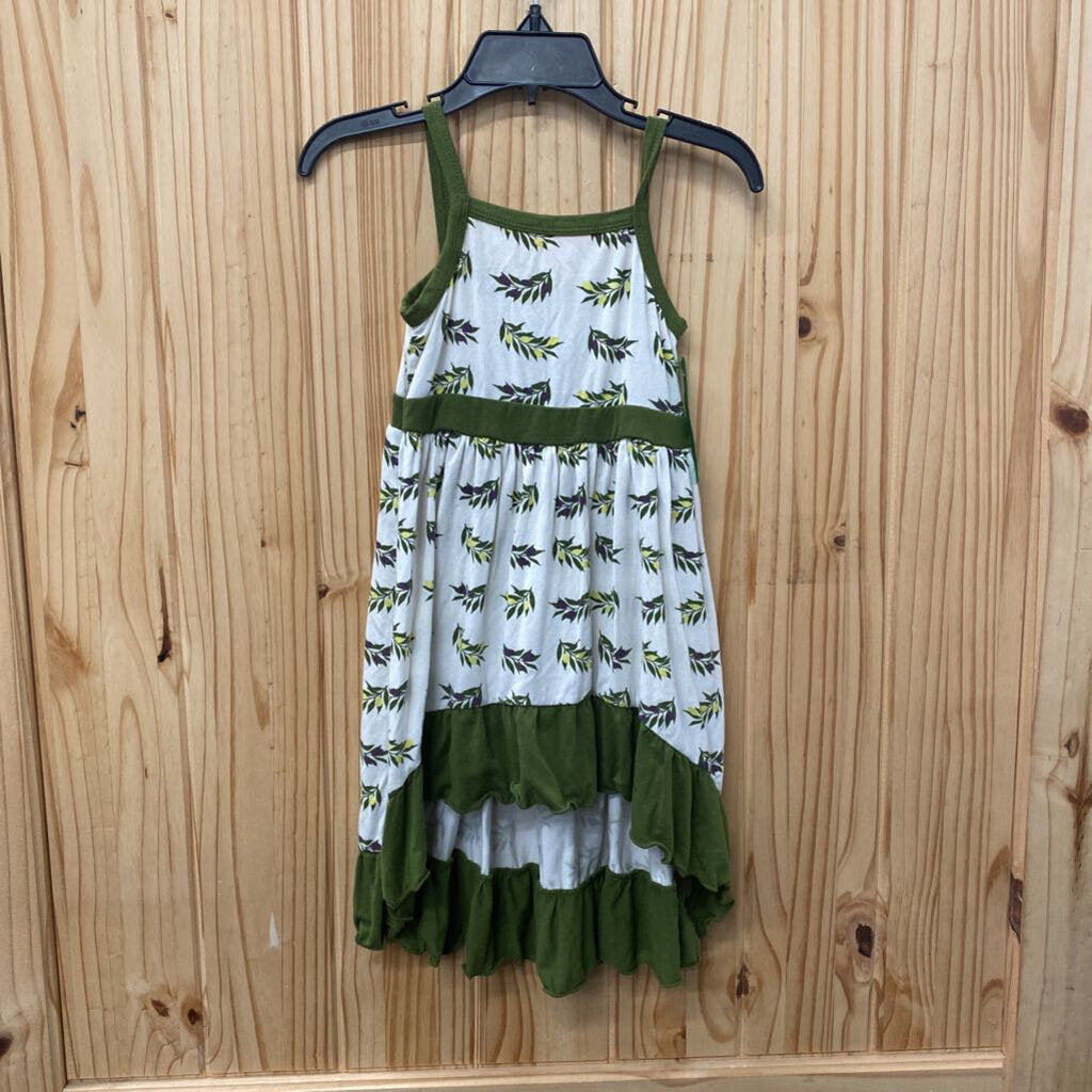 GIRLS KICKEE PANTS SL DRESS IVORY OLIVE GREEN W/PLANTS 18/24M