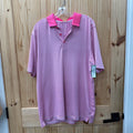 MENS POLO SHIRT PINK/WHITE/BLUE STRIPE L