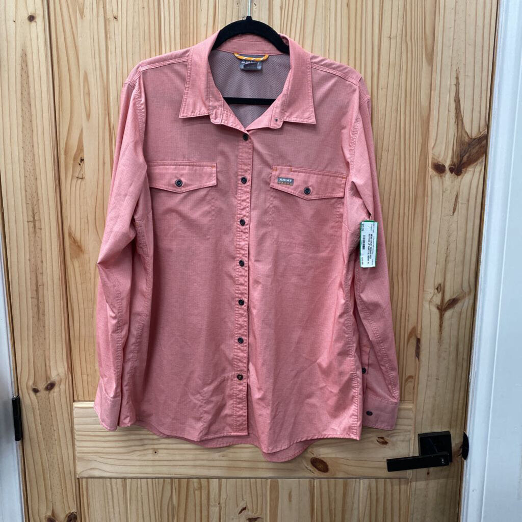 MENS ARIAT REBAR RED BUTTON UP SHIRT XL