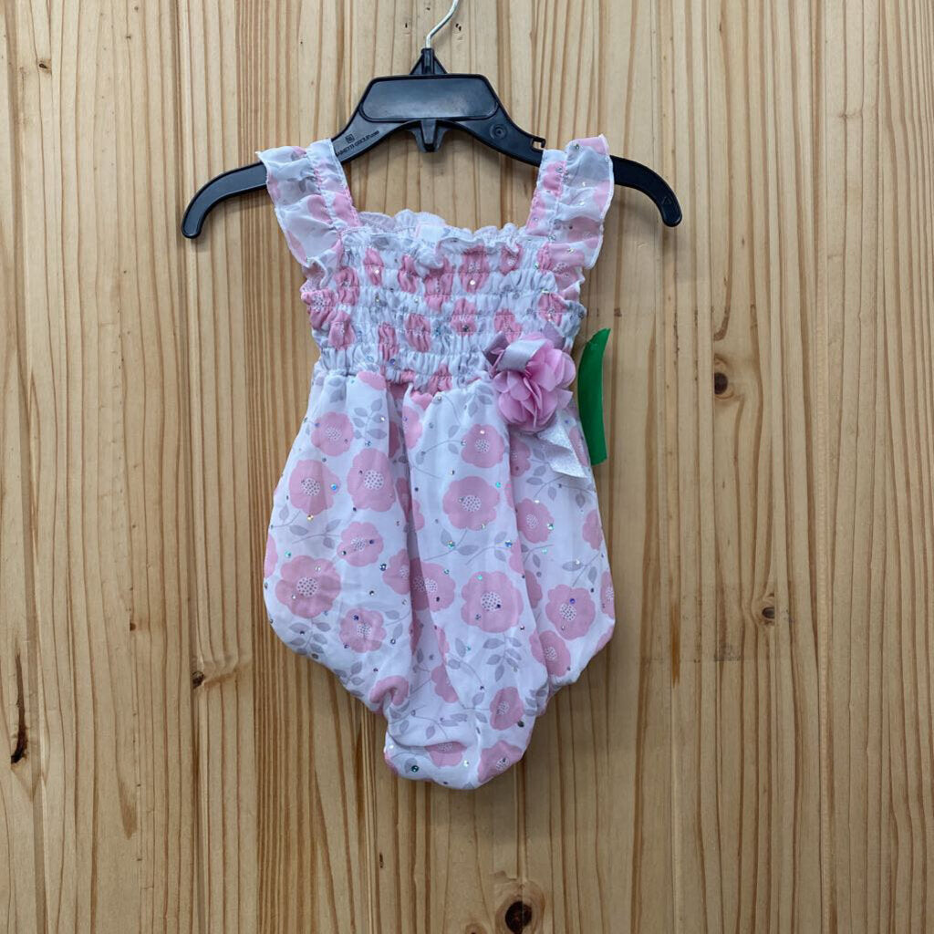 GIRLS DUCK DUCK GOODE PINK/WHITE FLORAL ONESIE TOP 12M
