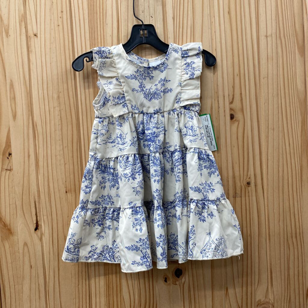 GIRLS IVORY/BLUE DRESS 9/12M